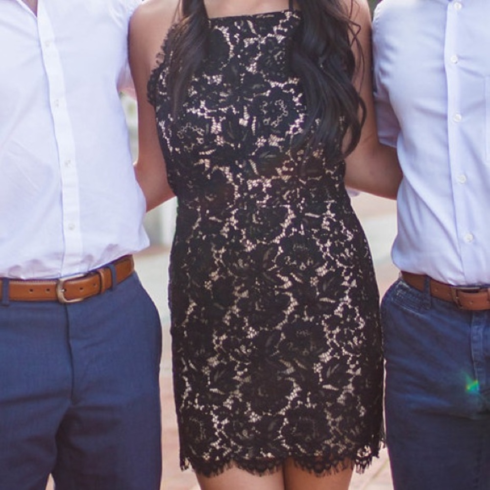 Black Lace Halter Mini Dress